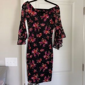 Venus black floral off the shoulder dress